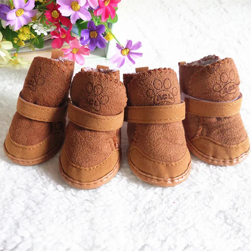 4Pcs/Set Cute and Warm Outdoor Snow Walking Non-slip Dog Boots