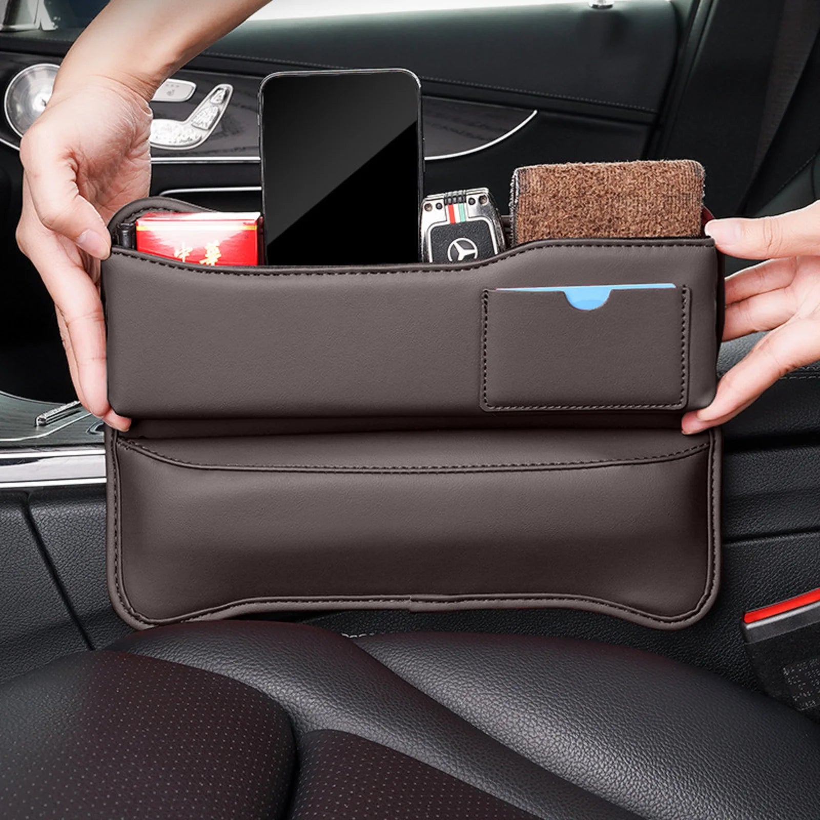 Multifunction Leather Universal Car Seat Gap Organizer Storage Box