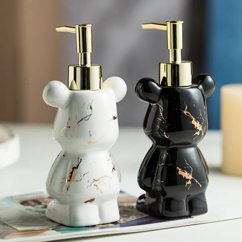 Luxury Marbling Bear Shape Ceramics Soap and Gel Dispenser