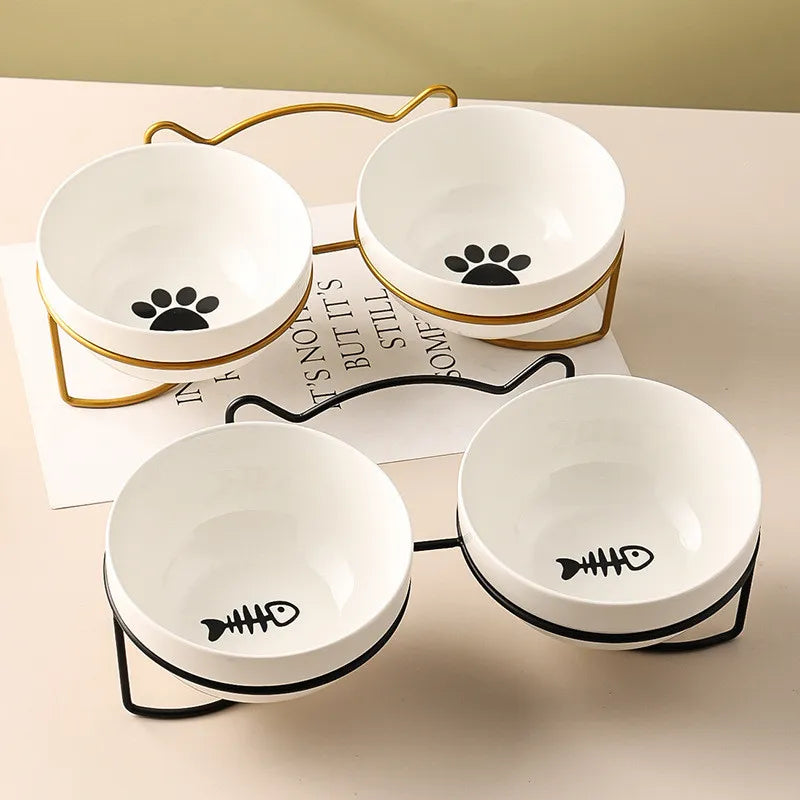 Cute Patterned Ceramic Pet Bowl with Raised Stand